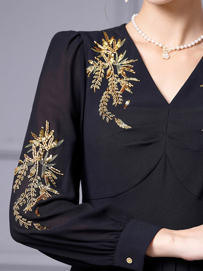 Black Long Sleeve Beading Mother Of The Bride Dress