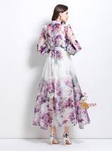 Fashion Printed Silm Waist Lantern Sleeve Dress