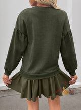 Casual Retro Long-sleeved Solid Color Dress