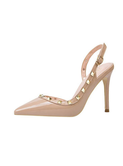 Thin High-heeled Shallow-mouth Pointed Rivet Sandals