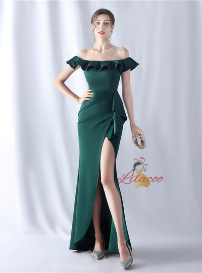 Off the Shoulder Split Prom Dress