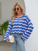 Long Sleeve Round Neck Knitted Striped Sweater