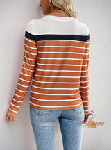 Casual Round Neck Striped Long-sleeved Shirt