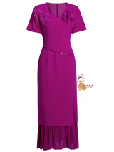 Fuchsia Short Sleeve V-neck Mother Of The Bride Dress