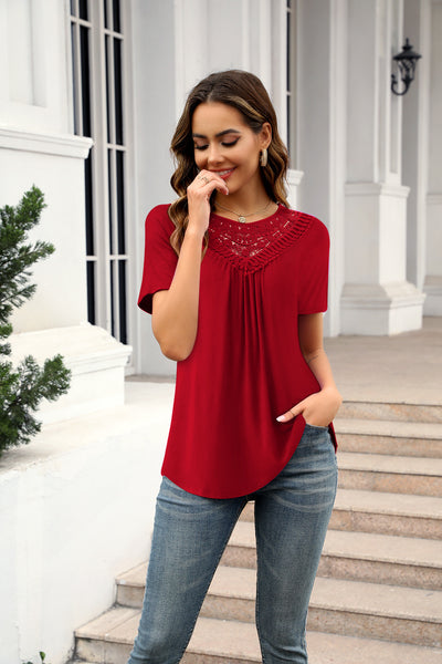 Lace Pleated Short Sleeve T-shirt Shirt