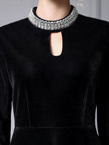 Black Velvet Long Sleeve Mother of the Bride Dress
