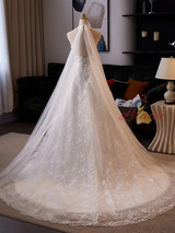 White Lace V-neck Backless Wedding Dress