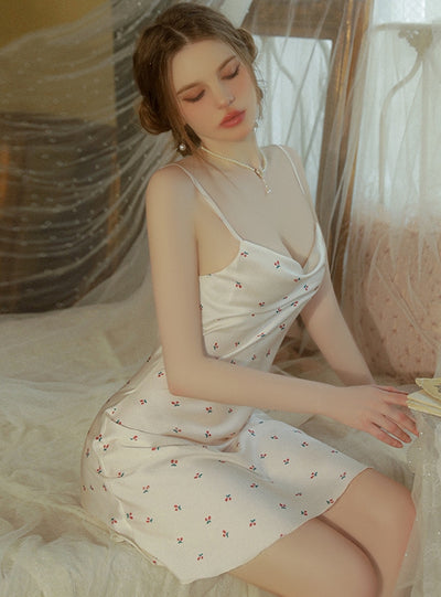 Sexy Floral Ice Silk Suspender Nightdress