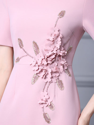 Pink Short Sleeve Flower Mother Of The Bride Dress