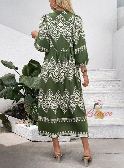 Ethnic Geometric Print Loose Dress