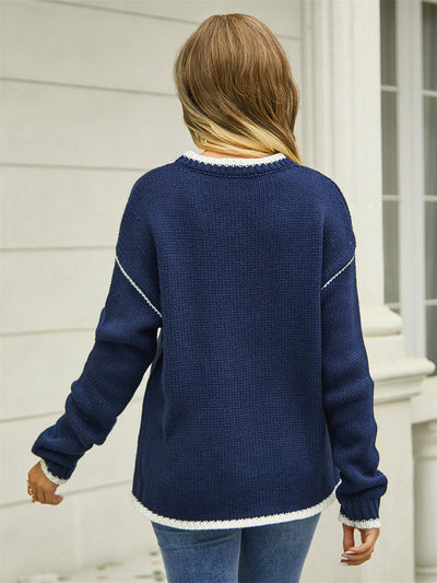 Stitching Striped Contrast Crewneck Sweater