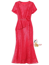 Red Lace Beading Flower Mother Of The Bride Dress