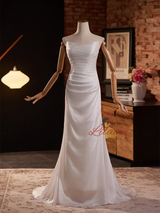 White Mermaid Strapless Pleats Wedding Dress