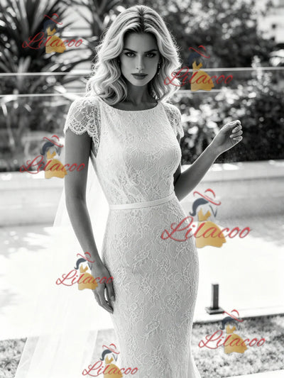 White Mermaid Lace V-neck Wedding Dress