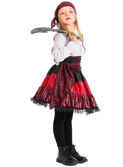 Red Striped Lace Pirates Halloween Costume Cosplay