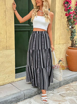 Summer Geometric Print Elastic Stitching Skirt