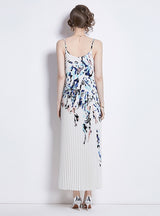 Printed Pleated Sling Pleated Dress