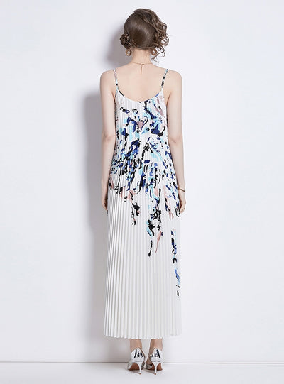 Printed Pleated Sling Pleated Dress