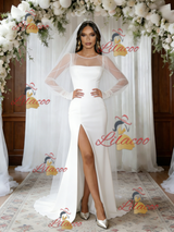 White Mermaid Long Sleeve Wedding Dress