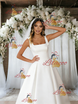 White Satin Straps Sleeveless Wedding Dress