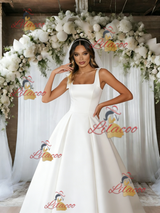 White Satin Straps Sleeveless Wedding Dress