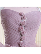 Purple Tulle Flower Pleats Homecoming Dress