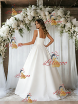 White Satin Straps Sleeveless Wedding Dress