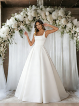 White Satin Straps Sleeveless Wedding Dress