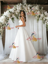 White Satin Straps Sleeveless Wedding Dress
