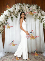 White V-neck Sleeveless Jumpersuit