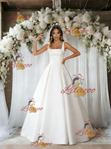 White Satin Straps Sleeveless Wedding Dress