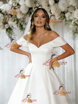White Satin Off the Shoulder Wedding Dress