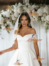 White Satin Off the Shoulder Wedding Dress