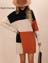 Colour Matching Round Neck Long Sweater