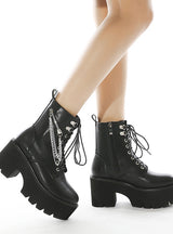 Metal Chain Thick Heels and Thick Soles Short Boots