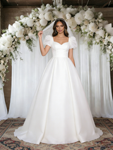 White Puff Sleeve Square Neck Wedding Dress