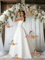 White Satin Straps Sleeveless Wedding Dress