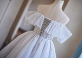 Gray Tulle Off the Shoulder Beading Homecoming Dress