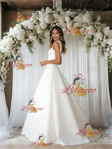 White Satin Straps Sleeveless Wedding Dress