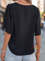 Summer Solid Color Pleated Short-sleeved Shirt