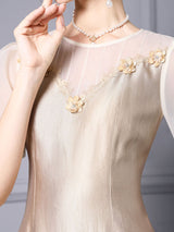 Short Sleeve Lace Flower Mother Of The Bride Dress