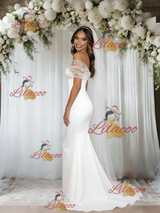 White Mermaid Off the Shoulder Wedding Dress