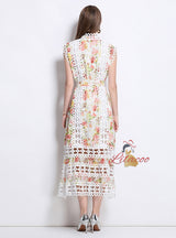 Openwork Lace Stitching Printed Dress