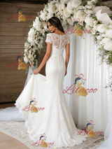 White Mermaid Lace Short Sleeve Wedding Dress