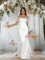 White Mermaid Off the Shoulder Wedding Dress