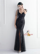 Sequins Mermaid Straps Beading Prom Dress