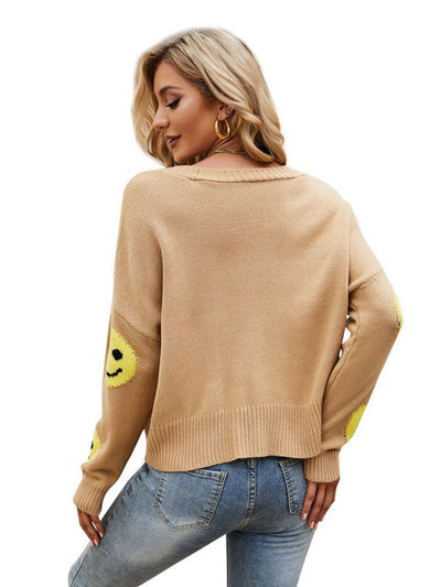 Long Sleeve Loose Smiley Knit Sweater