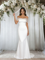 White Mermaid Off the Shoulder Wedding Dress