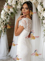 White Mermaid Lace Short Sleeve Wedding Dress