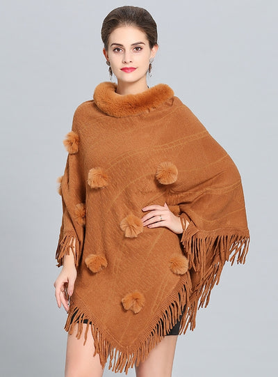 Knitted Tassel Pullover Cloak Shawl Coat